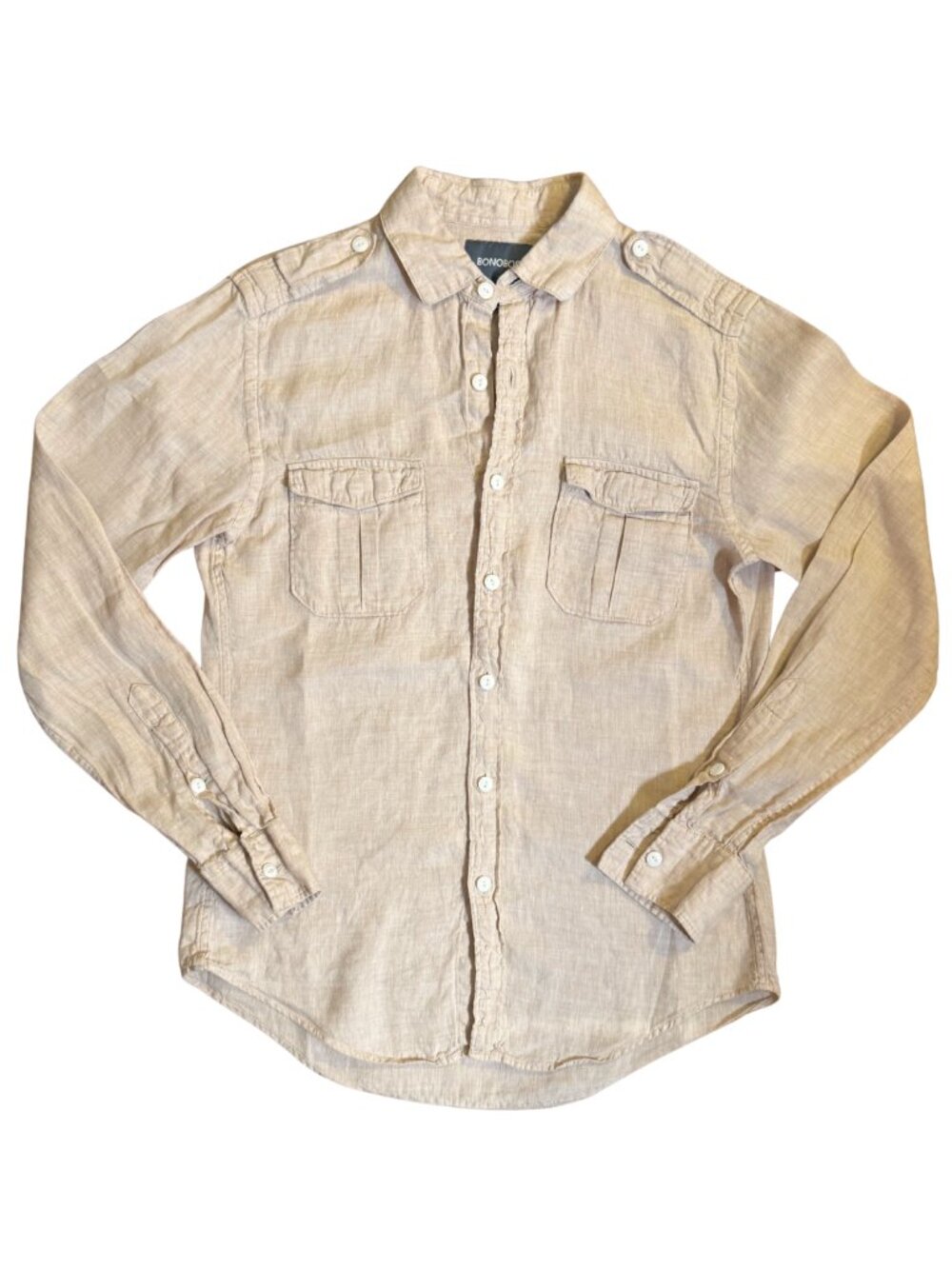 Bonobos 100% Linen Men's Beige Safari Button Up Shirt Slim Fit Size Small